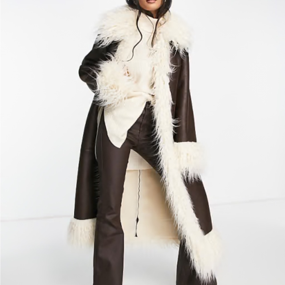 Topshop Brown Faux Fur Trim Penny Lane Coat